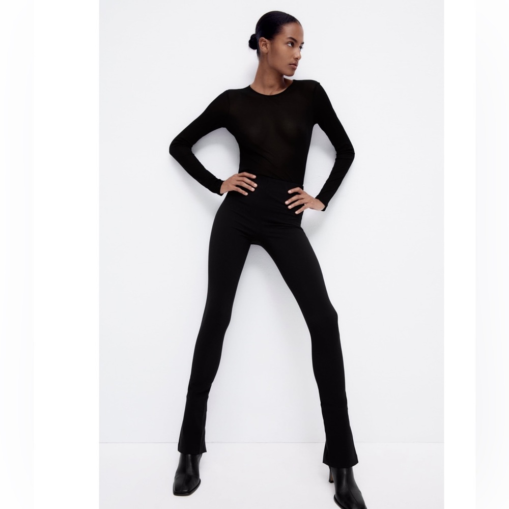 🤍 ZARA Black Stretch Extra Long Slit Leggings